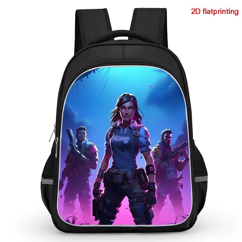16 Inch Fortnite Cartoon Backpack Unisex for Boys Girls with Dual Zippers Large capacity lightweight student backpack