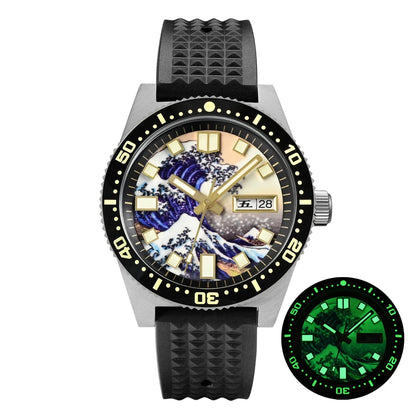 San Martin Official 40mm 62mas V3 Diver Watch For Men Kanagawa Surfing Dial NH35 Automatic Mechanical 20Bar Rubber Strap SN0007