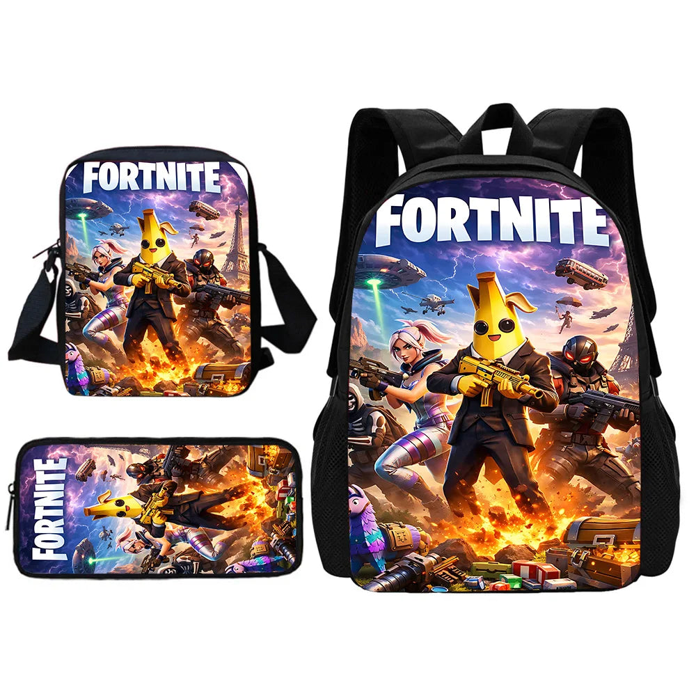 New Game Fortnite Child School Backpack with Shoulder Bag and Pencil Bags, School Bags for Boys and Girls, Best Gift