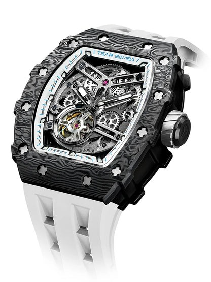 TSAR BOMBA Carbon Fiber Automatic Mechanical Watch for Men Waterproof Skeleton Mens Watches Top Brand Luxury Wristwatches