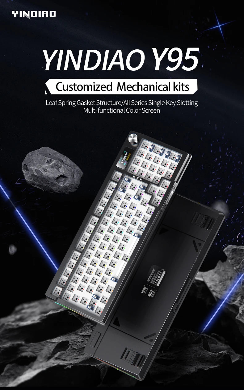 YINDIAO Y95 Keyboard Kit Hotswap TFT Screen Full RGB Backlit 2.4GHz Bluetooth Wireless Custom DIY Mechanical Keyboard