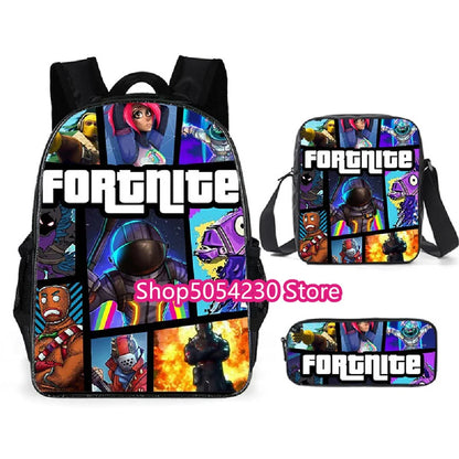 Fortnited 3PCS Backpack for Boys Victory Game 16 Inch Water Resistant Preschool Knapsack Cool Elementary School Backpacks