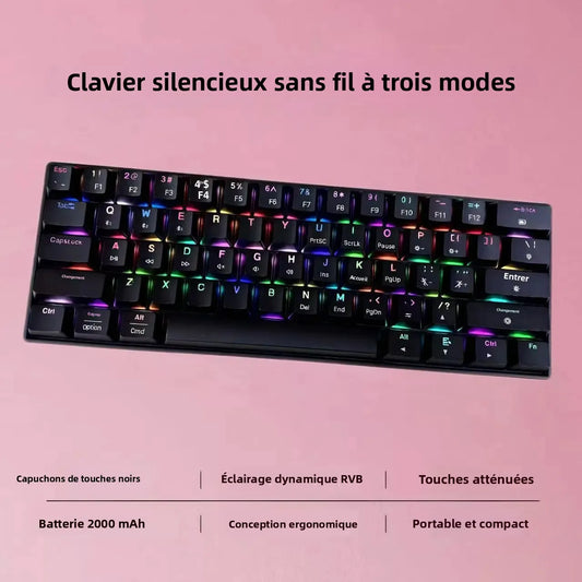 Mini 61Key Wireless Tri-mode Keyboard Bluetooth RGB Backlight Silent Mechanical Feel Portable Film Keyboard For Game Office Home
