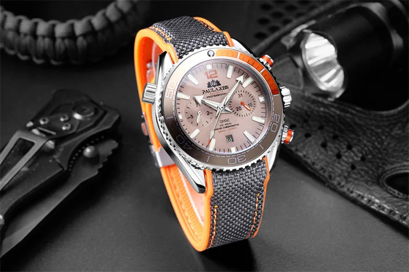 PAULAREIS P Luxury Men Automatic Self Wind Mechanical Watch for Men Rubber Strap Waterproof Luminous Date Fashion Mens Watches