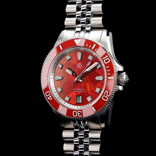 WISHDOIT Automatic Mechanical Watch Miyota 8215 Movement Mother of Pearl Dial Ceramic Bezel Waterproof 150M Diving Watch