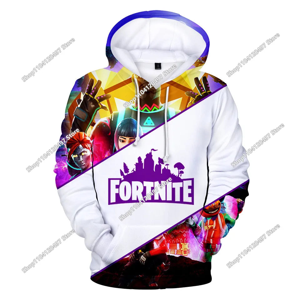 Φούτερ Cosplay Fortnites με κουκούλα, 3D τύπωμα παιχνιδιού, unisex, casual παλτό, anime περιφερειακό kawaii μπουφάν, παιδικά ρούχα, δώρα