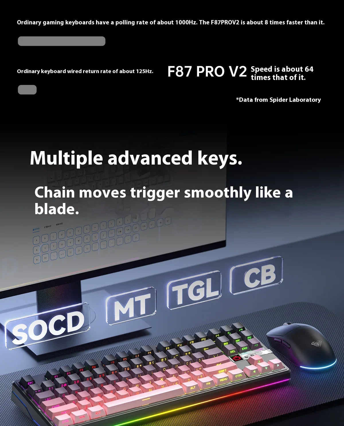 AULA F87 Pro V2 Mechanical Keyboard 3-modes Wireless 12000mAh Long Battery Life Hot-Swap RGB Customi E-Sports Keyboard PC Gaming
