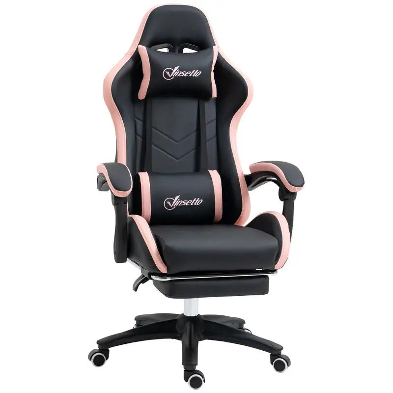 Adjustable Height Gaming Chair with Headrest, Ergonomic Gaming Chair with Footrest, PU Leather Computer Chair for Gaming Desk, Pink & Black