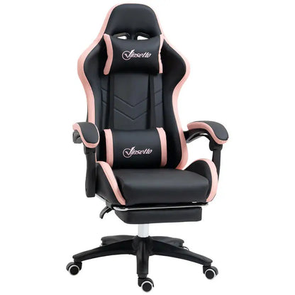 Adjustable Height Gaming Chair with Headrest, Ergonomic Gaming Chair with Footrest, PU Leather Computer Chair for Gaming Desk, Pink & Black