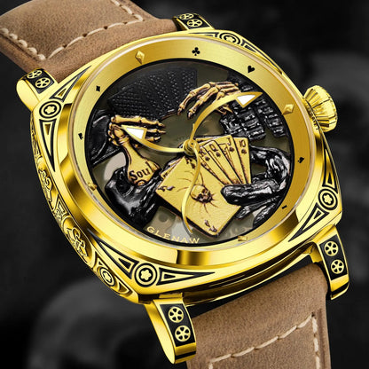 Glenaw Poker Series Top Brand Luxury Fashion Personalized Fully Automatic Mechanical Gold Watch Men's Waterproof Watch