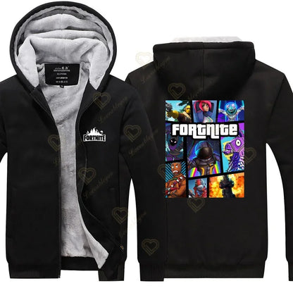Winter Warm Fortnite Luminescent Hoodies Men Women Game Cosplay Sweatshirts Thick Fleece Zipper Couple Jacket&Coat