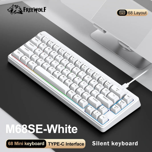 FREEWOLF M68SE 68 Key Mini Wired Keyboard RGB Backlit Type-C 68% layout Compact Gaming Office PC Laptop