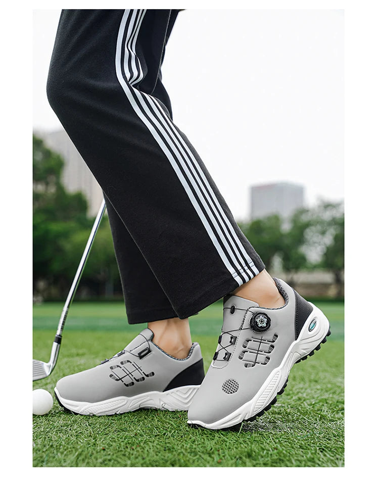 Professional Golf Shoes with Rotary Lock Buckle, Breathable, Shock-Absorbing, Non-Slip, Comfortable Support for Golf Course Swing Movements, Men's Casual Sports Shoes
