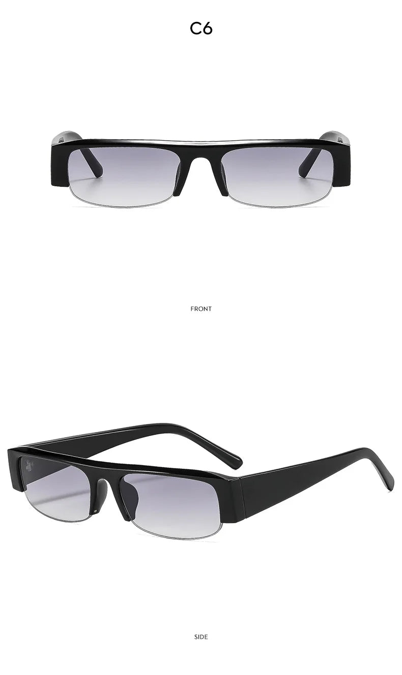 vintage small rectangle half frame black sunglasses for new fashion leopard gradient sun glasses ladies trendy driving eyewear