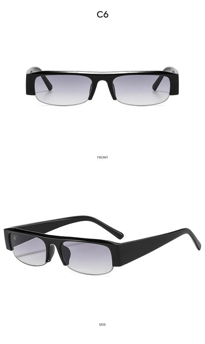 vintage small rectangle half frame black sunglasses for new fashion leopard gradient sun glasses ladies trendy driving eyewear