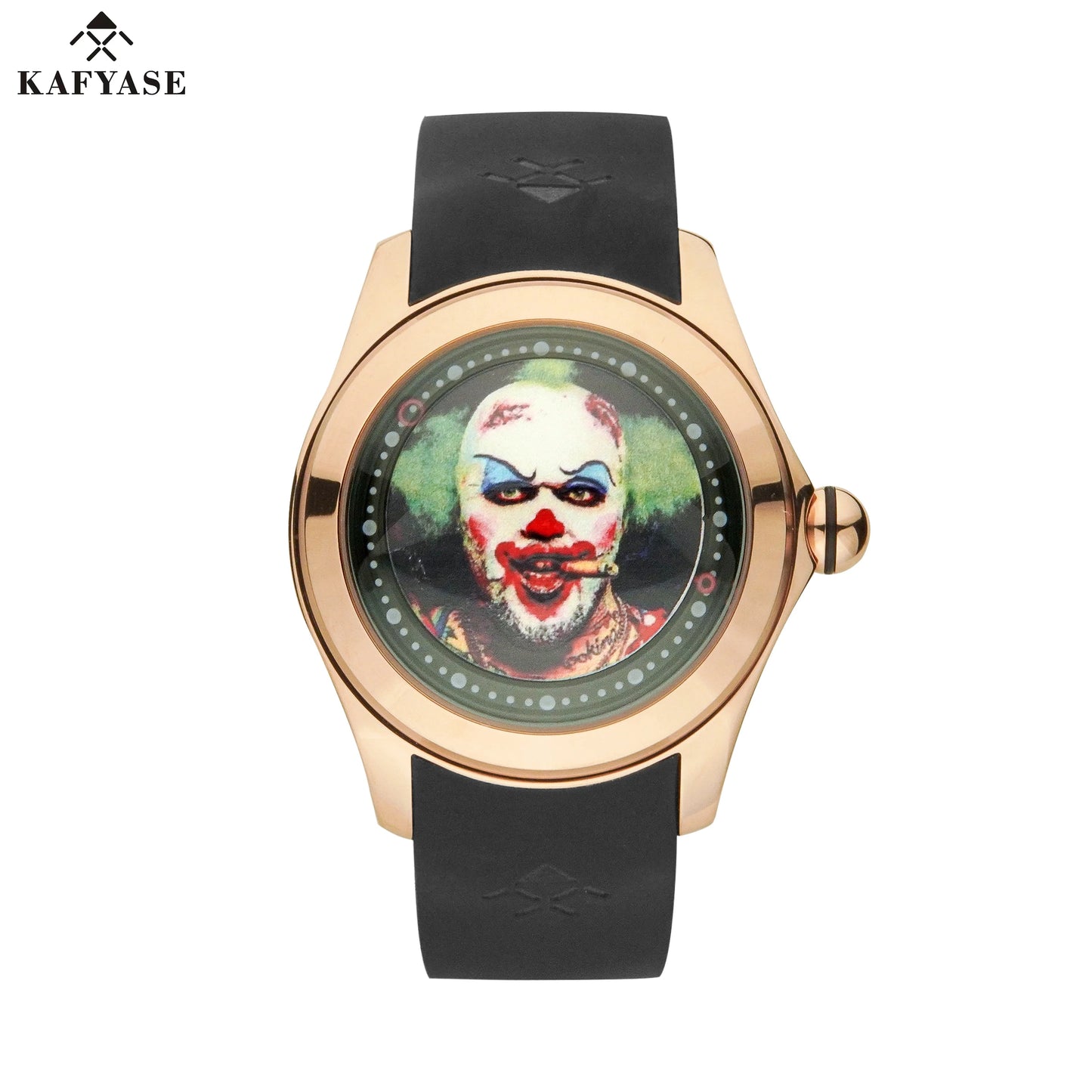 KAFYASE Fashion Earth  Bubble Rubber Automatic Watches Luxury Men 46mm Mechanical Wristwatches Art Eye Ball Dial Classic Watch