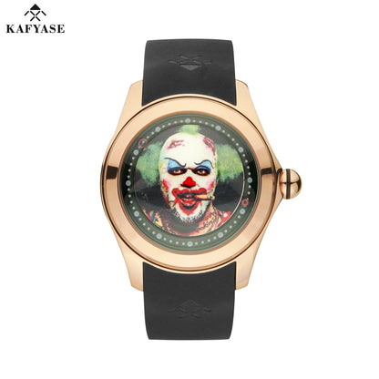 KAFYASE Fashion Earth  Bubble Rubber Automatic Watches Luxury Men 46mm Mechanical Wristwatches Art Eye Ball Dial Classic Watch