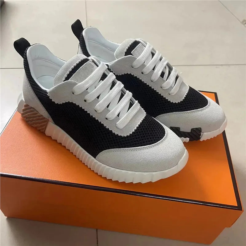 26SS Men's Casual Leather Running Shoes Breathable Low-Top Sneakers Black Comfortable Anti-Odor Rubber Sole All-Season Wear