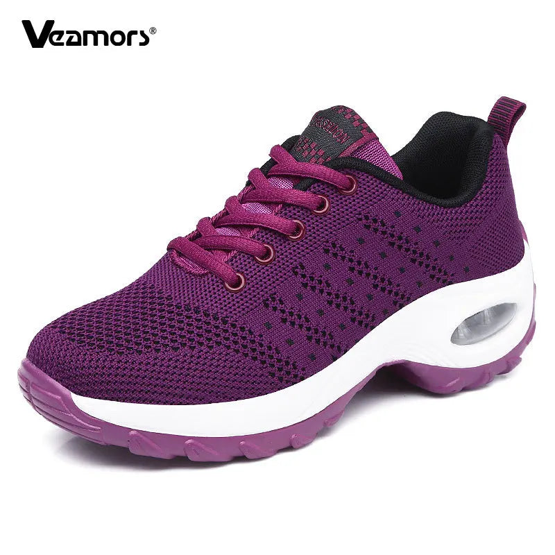 Adidași ușori de damă, la modă, pentru alergare, pantofi sport pentru activități în aer liber, pantofi de alergare confortabili din plasă respirabilă, cu pernă de aer și șireturi