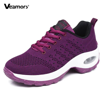 Adidași ușori de damă, la modă, pentru alergare, pantofi sport pentru activități în aer liber, pantofi de alergare confortabili din plasă respirabilă, cu pernă de aer și șireturi