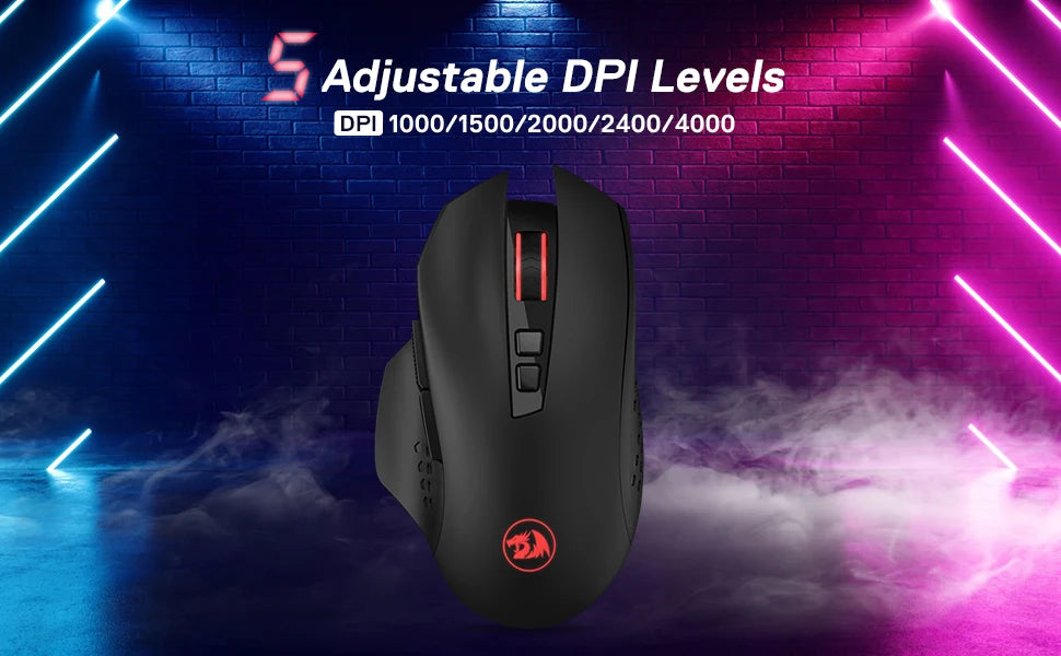 Безжична геймърска мишка Redragon M656 Gainer, 4000 DPI, 2.4Ghz, с 5 нива на DPI, 7 макро бутона, червена LED подсветка