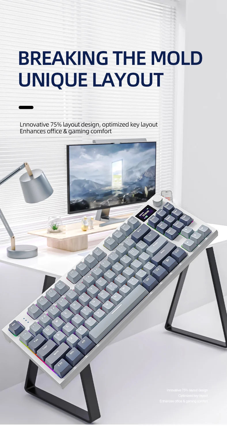ATTACK SHARK K86 Mechanical Keyboard with Metal Knob,TFT Smart Color Screen,87-key Layout,RGB Lighting,and Three-mode Connection