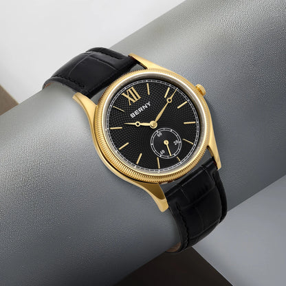 BERNY Luxury Watches for Men Classic Elegance Slim Dress Gold Quartz Men's Watch Leather Strap Fashion Business Wristwatch