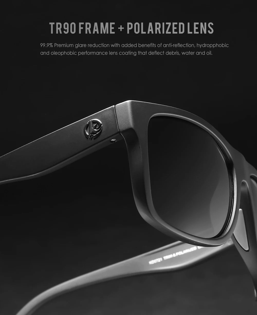 KDEAM Polarized Sunglasses Men Sports Tridimensional Brand Logo TR90 Square Sun Glasses All Black With Zipper Case KD0721