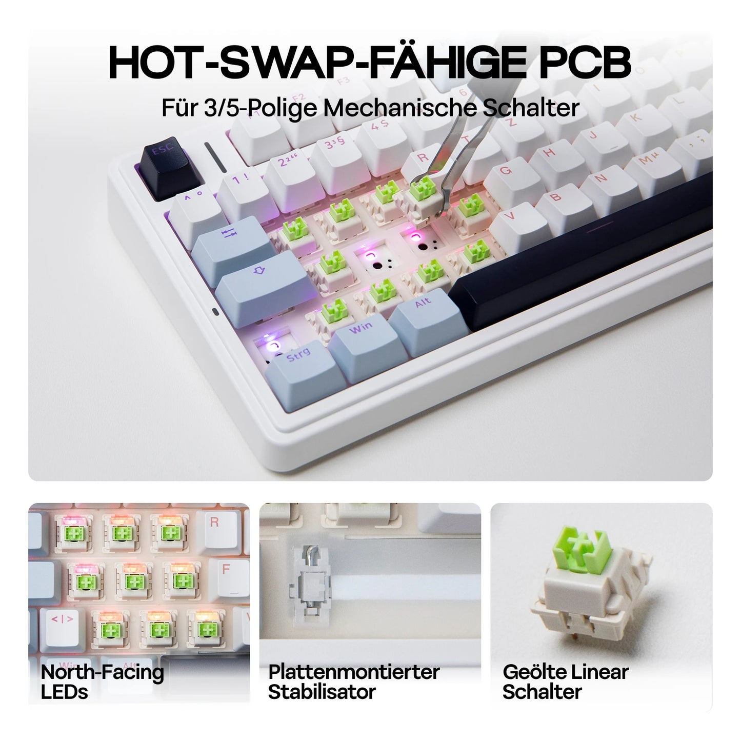 ISO-DE Layout EPOMAKER X AULA F75 75% German QWERTZ Hot-Swap Gasket Wired/Bluetooth/2.4G Wireless Mechanical Keyboard Knob/RGB