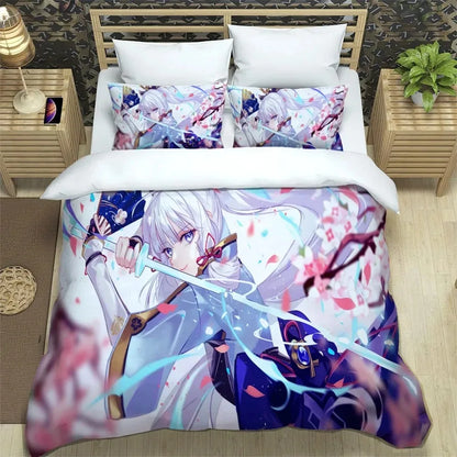 Anime Genshin Impact-beddengoedset voor jongens en meisjes, Twin/Queen Size dekbedovertrek met kussensloop, bedtextiel voor kinderen en volwassenen, modieuze woontextiel