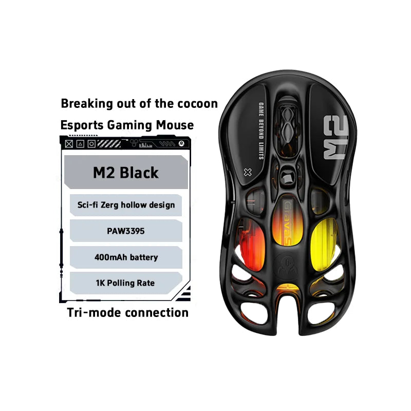 GravaStar M2 Wireless Gaming Mouse PAW3395 26,000 DPI, Magnesium Alloy Tri-Mode Bluetooth, 2.4GHz & Wired RGB Gaming Mouse