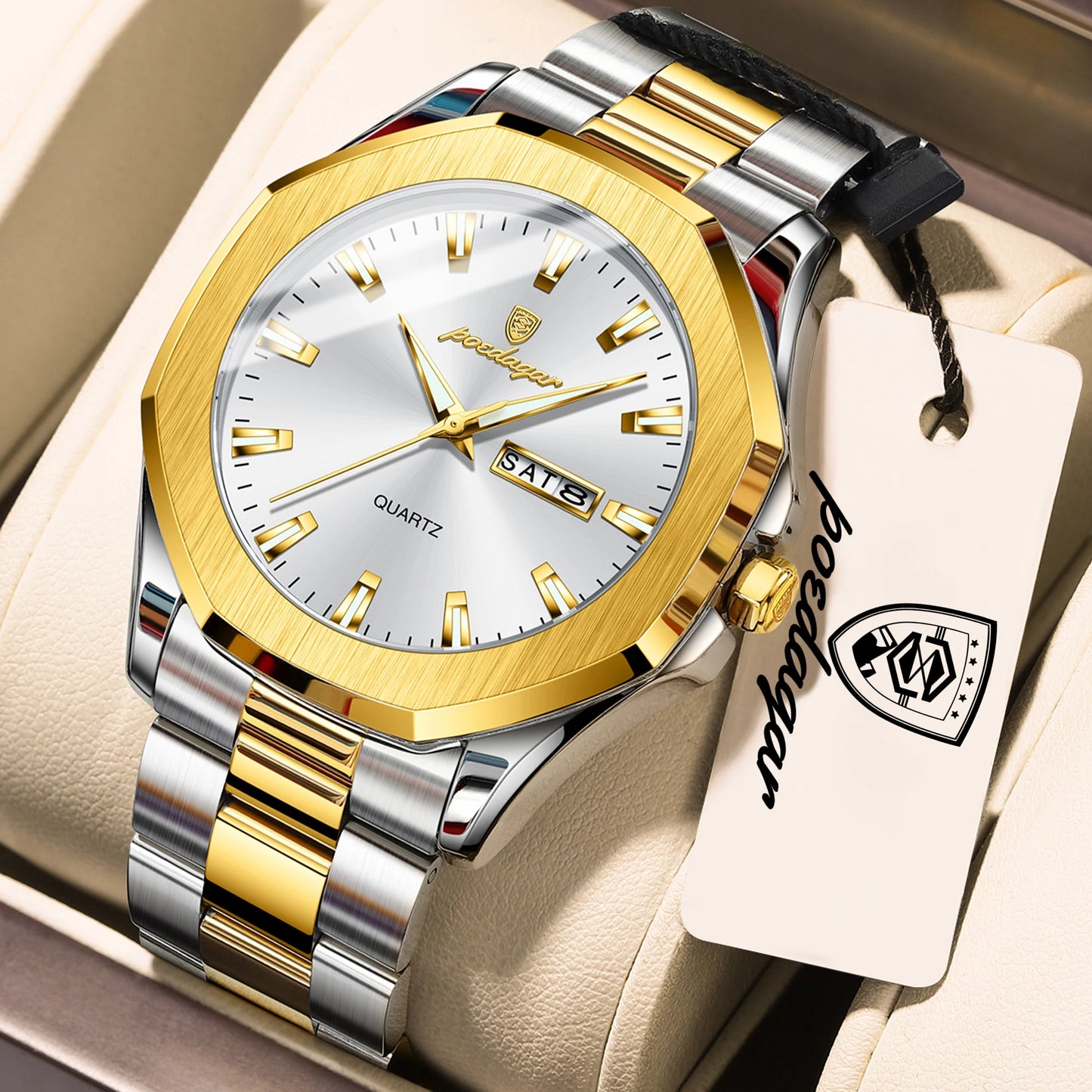 POEDAGAR Luxury Men Wristwatch Waterproof Luminous Week Date Casual Man Clock Stainless Steel Quartz Fashion Men's Watches Reloj