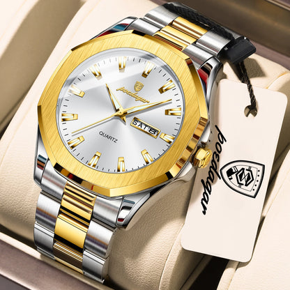 POEDAGAR Luxury Men Wristwatch Waterproof Luminous Week Date Casual Man Clock Stainless Steel Quartz Fashion Men's Watches Reloj