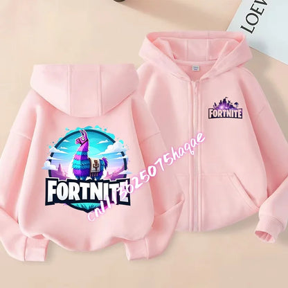 Ny Fortnite-zip hoodie för barn, tecknad anime, vardaglig och ventilerande huvtröja för barn, pojkjacka med dragkedja, vår 2026, barnkläder