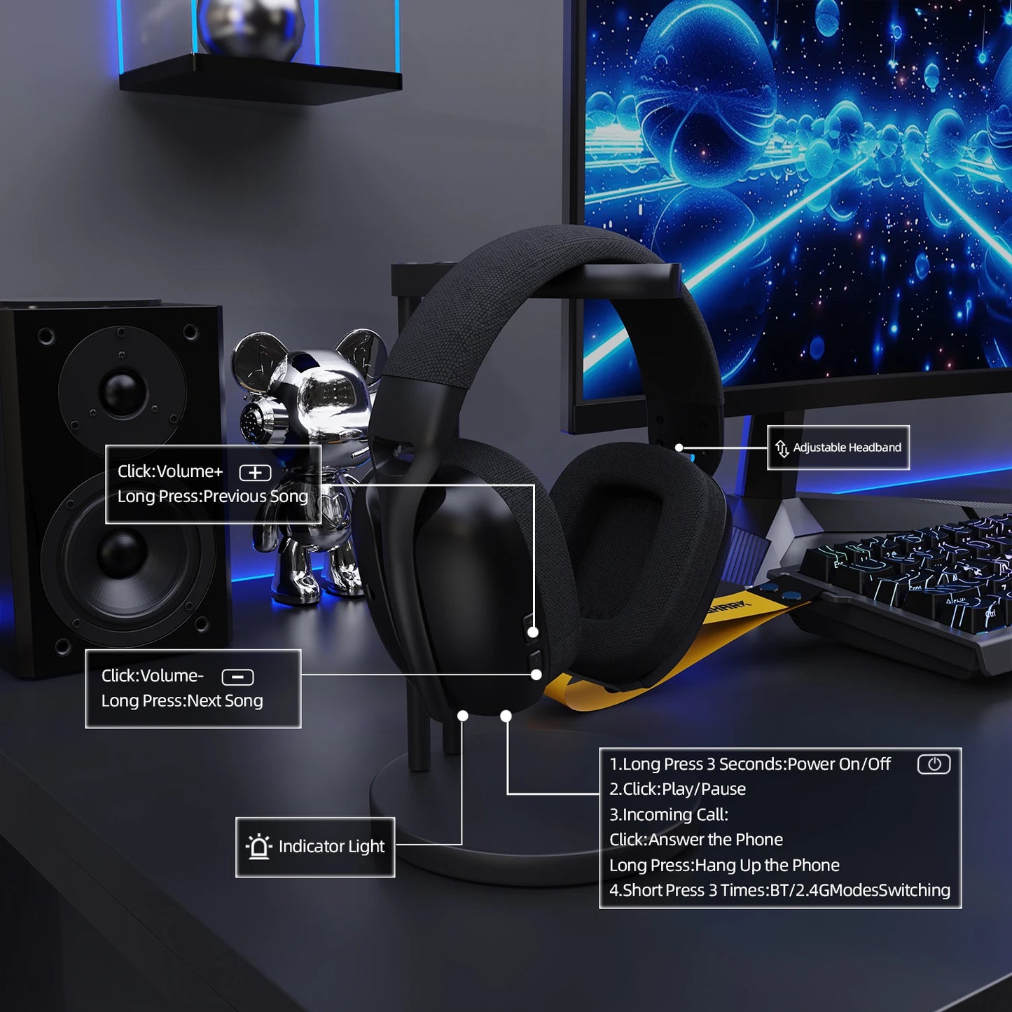 ATTACK SHARK L80PRO 3-in-1 Gaming Headset – Low Latency Wireless Bluetooth Headphones with Dual Microphone, 40mm Hi-Fi Sound & Stable Connection Gaming Headset