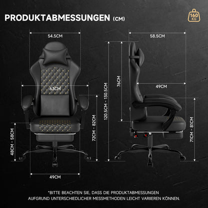 PINGGO Ergonomic Game Chair with Footrest Massage PVC Leather Office Chair for PC Gaming Weight Capacity 150kg