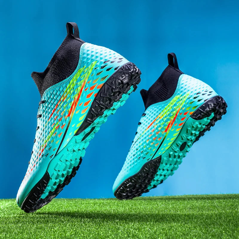 Double Star High-Top Soccer Shoes, Men's TF Turf Studs, Professional Training and Match Shoes for Boys, Teens, Kids, and Adults