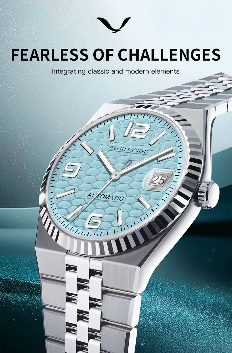 Specht & Söhne New Mens Watches Miyota 8215 Automatic Mechanical Wristwatches Stainless Steel Watch Relogio Masculino 37MM