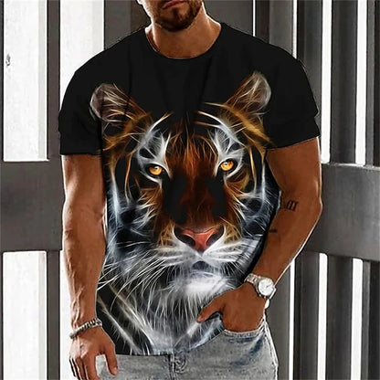 Fashionable Men's Round-neck Short-sleeved T-shirt 3D Printed Wolf T-shirt Men's Casual Sports Short-sleeved Street Top