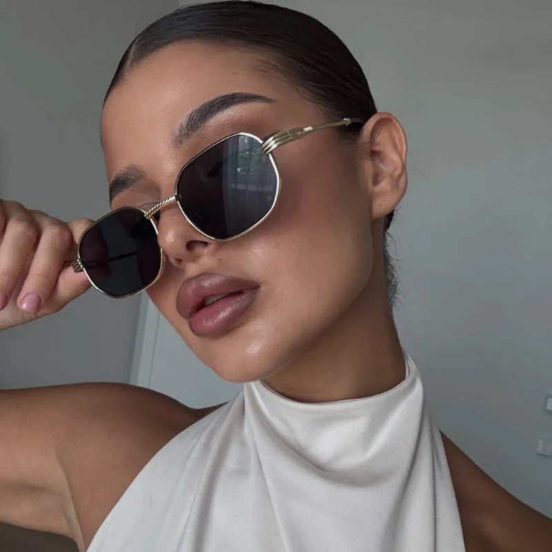1/3pcs Fashion Rectangle Sunglasses Women UV400 Thread Design Metal Frame Sun Glasses Trendy Punk Style Black Gold Shade Unisex
