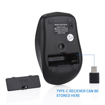 2.4G Wireless Mouse 6 Buttons Noiseless USB Type C 800/1200/1600 DPI Gaming Mouse with Type-C Receiver