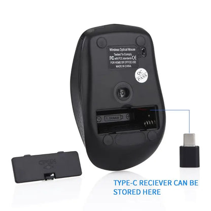 2.4G Wireless Mouse 6 Buttons Noiseless USB Type C 800/1200/1600 DPI Gaming Mouse with Type-C Receiver