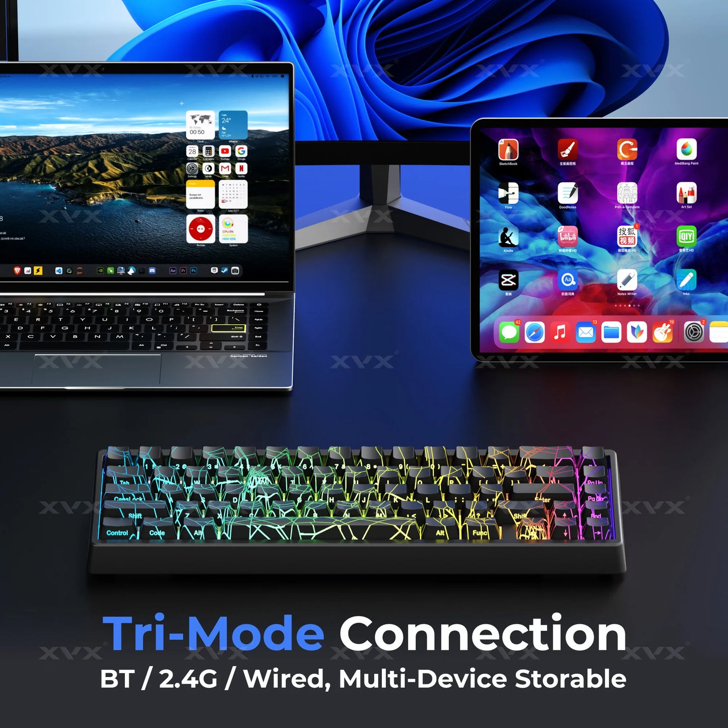 XVX Spider Web Keyboard M67 JadeStone With IMD-Tech Keycaps Tri-Mode Connection Custom RGB Backlight Keyboard 60%