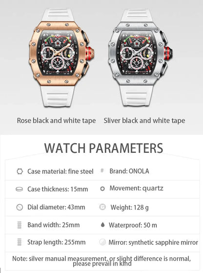 ONOLA 6827 Fashion Sports Quartz Men's Watch Waterproof Luminous Calendar Chronograph Watches for Men Relogios Masculino Часы