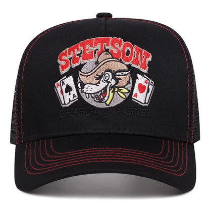 Personalisierte neue atmungsaktive Mesh-Kappe STETSON Wolfskopf-Poker-Truck-Kappe Outdoor-Sport-Sonnenkappe Street-Hip-Hop-Kappe Unisex