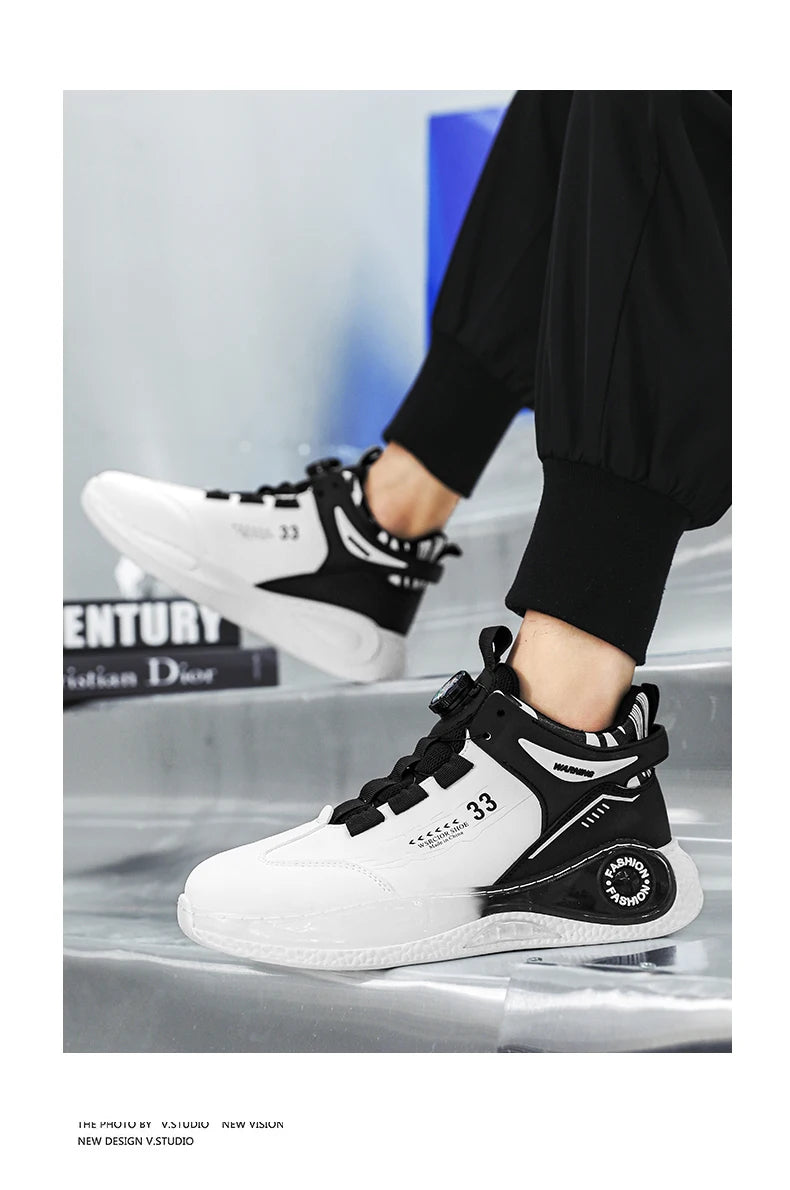 Men's Sneakers with Rotating Buckle Comfortable Non-Slip Lace-Up Durable Shoes for Outdoor Activities