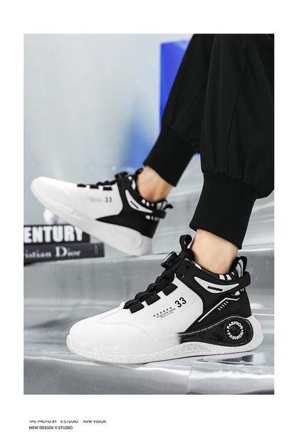 Men's Sneakers with Rotating Buckle Comfortable Non-Slip Lace-Up Durable Shoes for Outdoor Activities