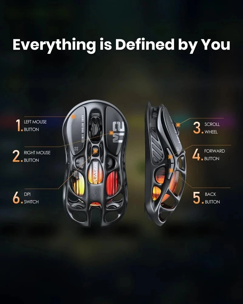 GravaStar M2 Wireless Gaming Mouse PAW3395 26,000 DPI, Magnesium Alloy Tri-Mode Bluetooth, 2.4GHz & Wired RGB Gaming Mouse