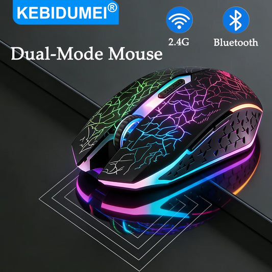 RGB Gaming Mouse Wireless Bluetooth 5.2 Mouse 1600DPI Ergonomic Silent 6 Button Rechargeable Mouse for PC MacBook Gaming & Office