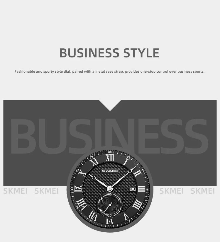 SKMEI 9390 Elegant Men's Quartz Watch Roman Scale Calendar Waterproof Leather Strap Casual Business Watches for Man Reloj Hombre